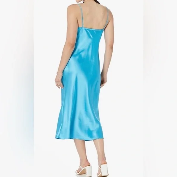 Sleek Blue Satin Slip Dress - Picture 3 of 7